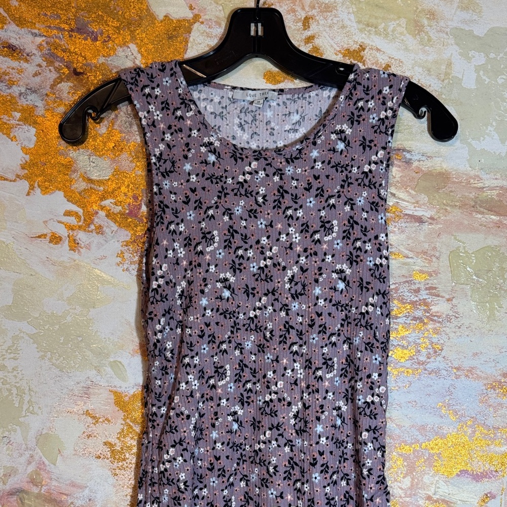 Love Tree Floral Sleeveless Dress- Black and White on Purple